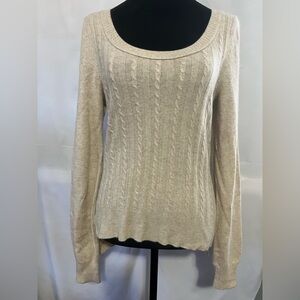 Aqua Cashmere Cream Sweater leather elbow patch small quiet luxury preppy career